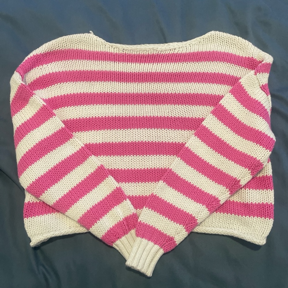 Aerie Pink and Cream Striped Sweater